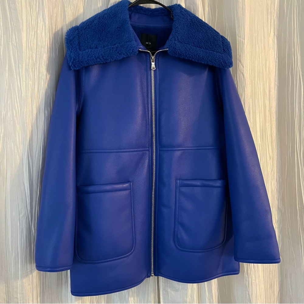 Mango Blue Faux Shearling Coat NWT